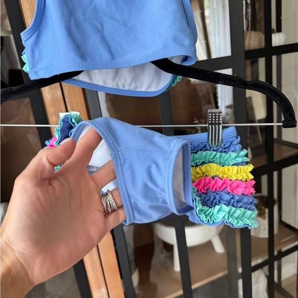Flapdoodles bikini swimsuit set toddler girl ruffles colorful rainbow periwinkle - Picture 6 of 8